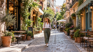 A pedestrian exploring a leafy neighbourhood street